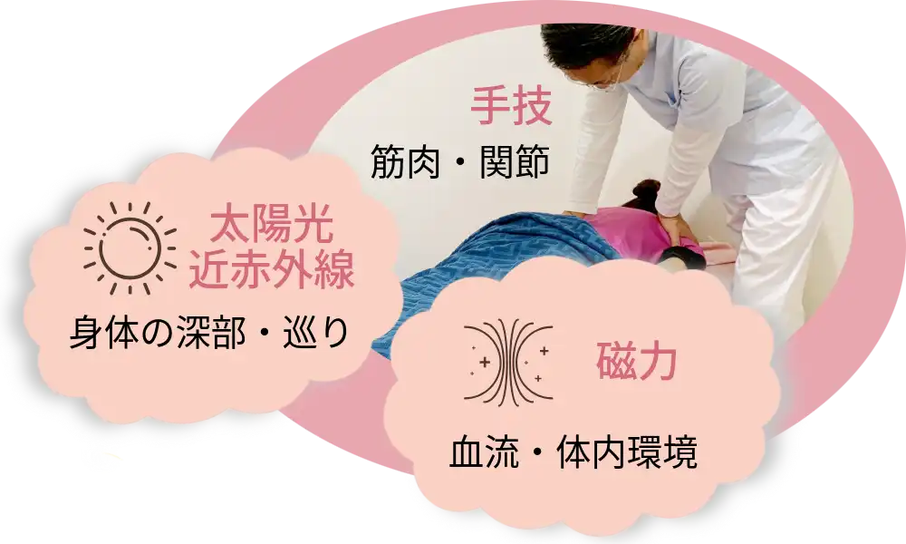 独自の「三位一体」療法で、血流から根本を整える