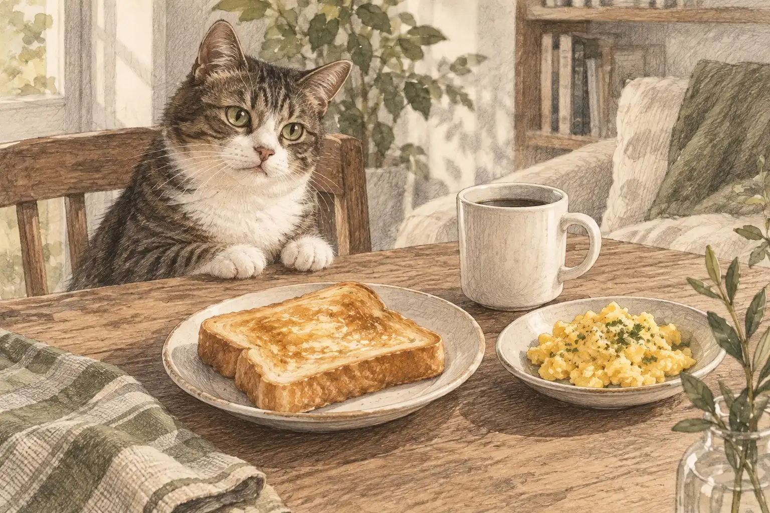 トーストと卵の朝食