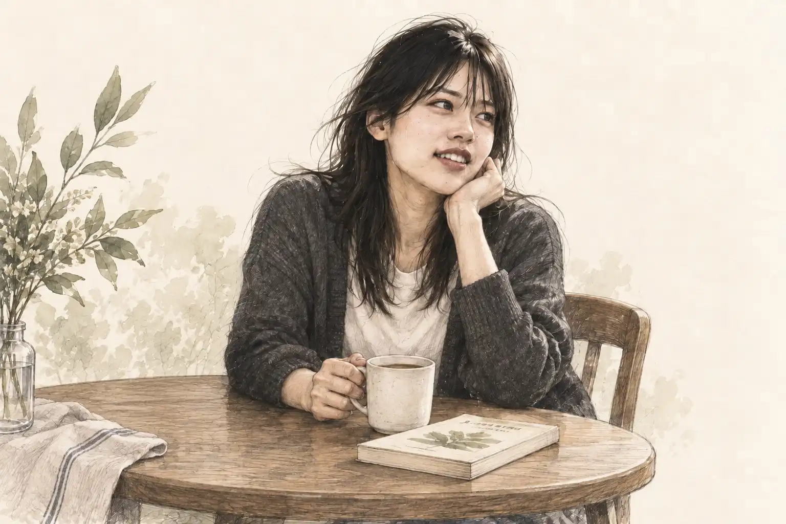 コーヒーと読書を楽しむ凛